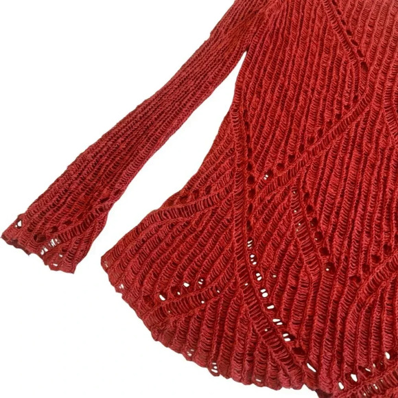 Maje Open Weave Woven Sweater Burnt Orange Pullover Cotton Size 1 Small Women's - Picture 9 of 13
